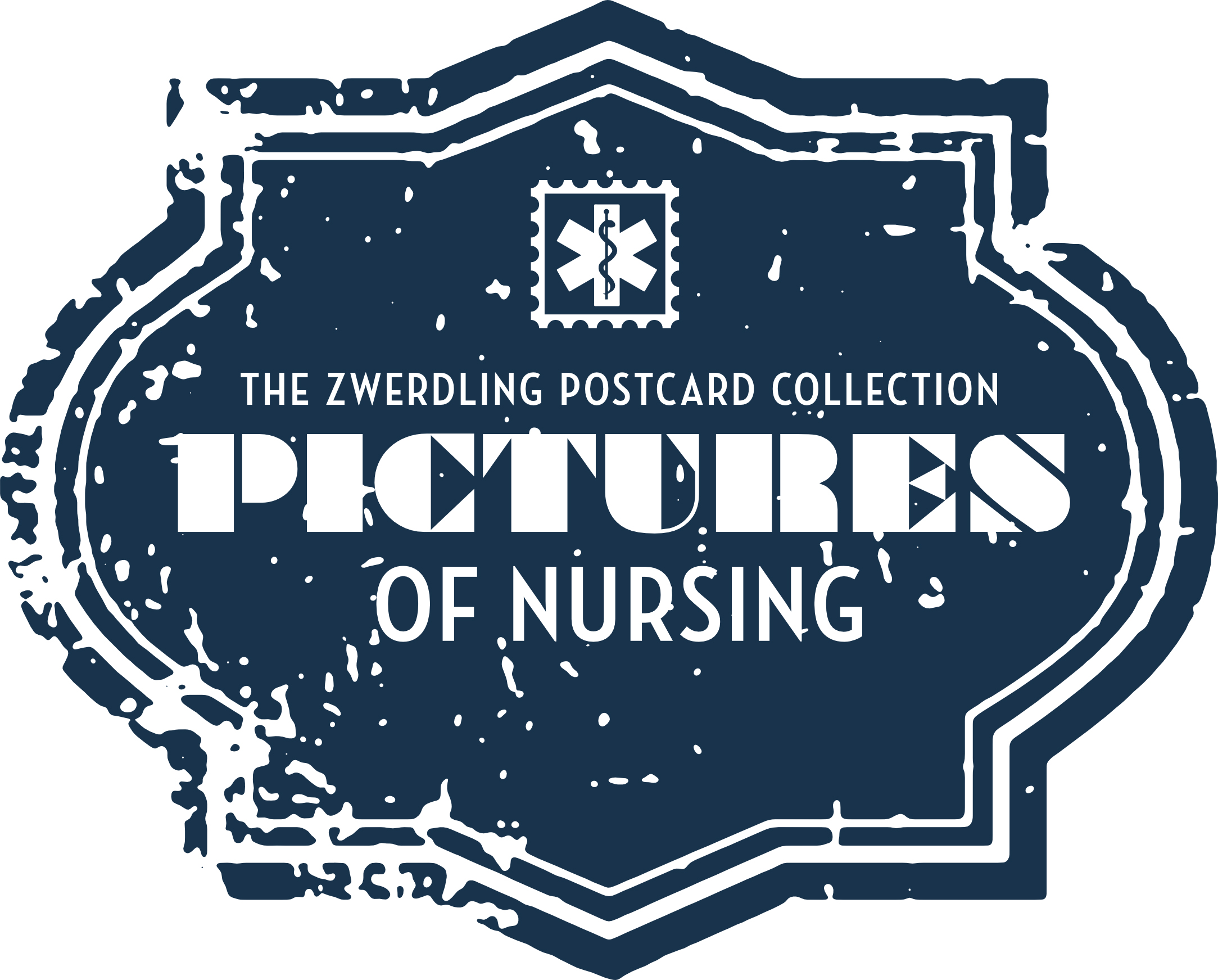 The logo of the National Library of Medicine traveling exhibit "Pictures of Nursing: The Zwerdling Postcard Collection